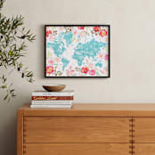 "Floral watercolor world map" - Art Print in Aquamarine blue by Rosana Laiz Blursbyai - In a Room