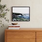 "Rocky Sea Cliffs" - Art Print in Sea Mist Blue by Emma Ballou - In a Room