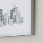 "Kid City Skyline" - Art Print in Grey by Jessie Steury - Frame Close-up