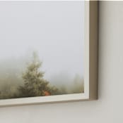 "Foggy Autumn Forest Morning" - Art Print in Foggy Green by Katie Buckman - Frame Close-up