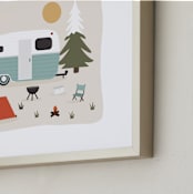 "Happy Camper" - Art Print in Toasted Marshmallow by Christie Garcia - Frame Close-up