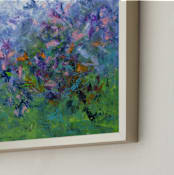 "Mom's Flower Garden" - Art Print in Forget Me Not Blue by Teodora Guererra - Frame Close-up
