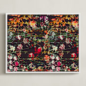 "Painted midnight garden" - Art Print in Crimson by Teo - Framed Canvas