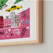 "City State of Mind" - Art Print in Flamingo Pink by Jordan Sondler - Frame Close-up