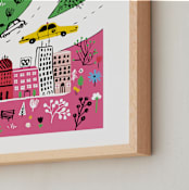 "City State of Mind" - Art Print in Flamingo Pink by Jordan Sondler - Frame Close-up