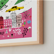 "City State of Mind" - Art Print in Flamingo Pink by Jordan Sondler - Frame Close-up
