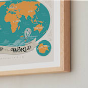 "Map Of The World" - Art Print in Aqua by GeekInk Design - Frame Close-up