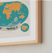 "Map Of The World" - Art Print in Aqua by GeekInk Design - Frame Close-up