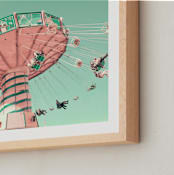 "Swing Ride" - Art Print in Bright Turquoise by Caroline Mint - Frame Close-up
