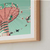 "Swing Ride" - Art Print in Bright Turquoise by Caroline Mint - Frame Close-up