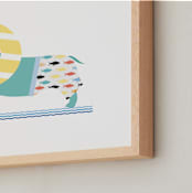 "Beach Day Dog" - Art Print in hound dog blues by Rebecca Marchese - Frame Close-up