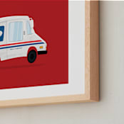 "Cute Mail Truck" - Art Print in Postal Blue by Nathan Poland - Frame Close-up
