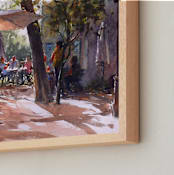 "Diners at Hansen's outdoor cafe" - Art Print in sienna by Rafael Yaniger - Frame Close-up