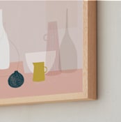 "Yellow & Pink Still Life" - Art Print in Dusky pink by Francesca Iannaccone - Frame Close-up