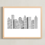 "Linear Cityscape" - Art Print in Black by Daniela - Framed