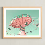 "Swing Ride" - Art Print in Bright Turquoise by Caroline Mint - Framed