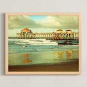 "Huntington Beach Surf Pier" - Art Print in Turquoise blue by Debra Butler - Framed