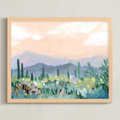 "Spring in the Cactus Garden" - Art Print in peach by Shina Choi - Framed