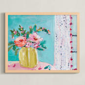 "In Light of the Flower" - Art Print in Sky Blue by Lottie Aldarwish - Framed