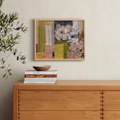 "Sashiko flowers quilt" - Art Print in greenish grafito by Bethania Lima - In a Room