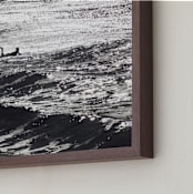 "Cayucos Pier Surfer, Winter Morning Sun" - Art Print in Black and White by Annie Seaton - Frame Close-up