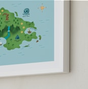 "Never Land Map" - Art Print in Ocean by Renee Christensen - Frame Close-up