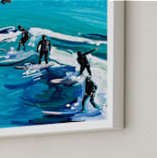 "Surfers at Sunset" - Art Print in Ultramarine Blue by Annie Seaton - Frame Close-up