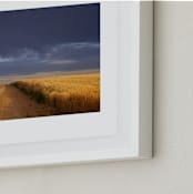 "Dirt Road Through a Wheat Field Under a Stormy Sky" - Art Print in Indigo Sky by Kathy Van Torne - Frame Close-up