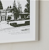 "Custom House Portrait with Text" - Custom Print in Olive Shadow by Minted - Frame Close-up