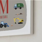 "Trucks with Name - Custom" - Personalized Art Print in Steel by Rebecca Marchese - Frame Close-up