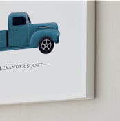 "Old American Truck" - Personalized Art Print in Blue by Rebecca Humphreys - Frame Close-up