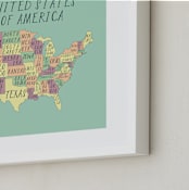 "USA map" - Art Print in Aqua by Alexandra Dzh - Frame Close-up