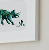 "Triumphant Triceratops" - Art Print in Leaf by Kayla King - Frame Close-up