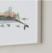 "Great Barrier Reef" - Art Print in Blue-Whale Grey by Jiny He - Frame Close-up