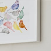 "Bird Crew" - Art Print in Dove Gray by Renee Anne Bouffard-McManus - Frame Close-up