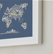 "Scandi World Map" - Art Print in Navy by Jessie Steury - Frame Close-up