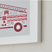 "Fancy Firetruck" - Art Print in Retro Red by Jessie Steury - Frame Close-up