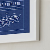 "Airplane Blueprint" - Art Print in Blueprint by Meggy Masters - Frame Close-up