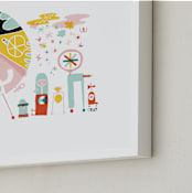 "Globetrotters" - Art Print in Ocean Blue by ERAY - Frame Close-up