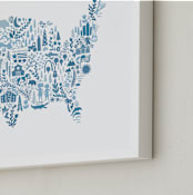 "Little Big United States Map" - Art Print in Blueberry by Jessie Steury - Frame Close-up