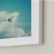 "Fly With Me I" - Art Print in Sky Blue by Erin Beutel - Frame Close-up