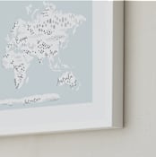 "Beautiful World Map" - Art Print in Soft Sky by Jessie Steury - Frame Close-up