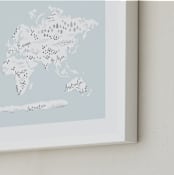 "Beautiful World Map" - Art Print in Soft Sky by Jessie Steury - Frame Close-up