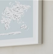"Beautiful World Map" - Art Print in Soft Sky by Jessie Steury - Frame Close-up