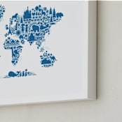 "Little Big World Map" - Art Print in Bluebell by Jessie Steury - Frame Close-up
