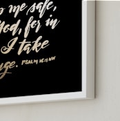 "Psalm 16:1 NIV" - Art Print in Gold by Ramoncita - aticnomar - Frame Close-up