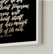 "Matthew 6:34 NIV" - Art Print in gold by Ramoncita - aticnomar - Frame Close-up