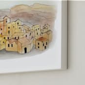 "Sunset on a Village" - Art Print in Sunset Orange by Haley Moore - Frame Close-up