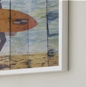 "2 Indigo Surfers, Orange Board" - Art Print in Indigo Blue by Annie Seaton - Frame Close-up