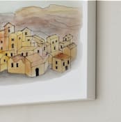 "Sunset on a Village" - Art Print in Sunset Orange by Haley Moore - Frame Close-up